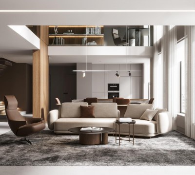 现代别墅客厅3D模型下载